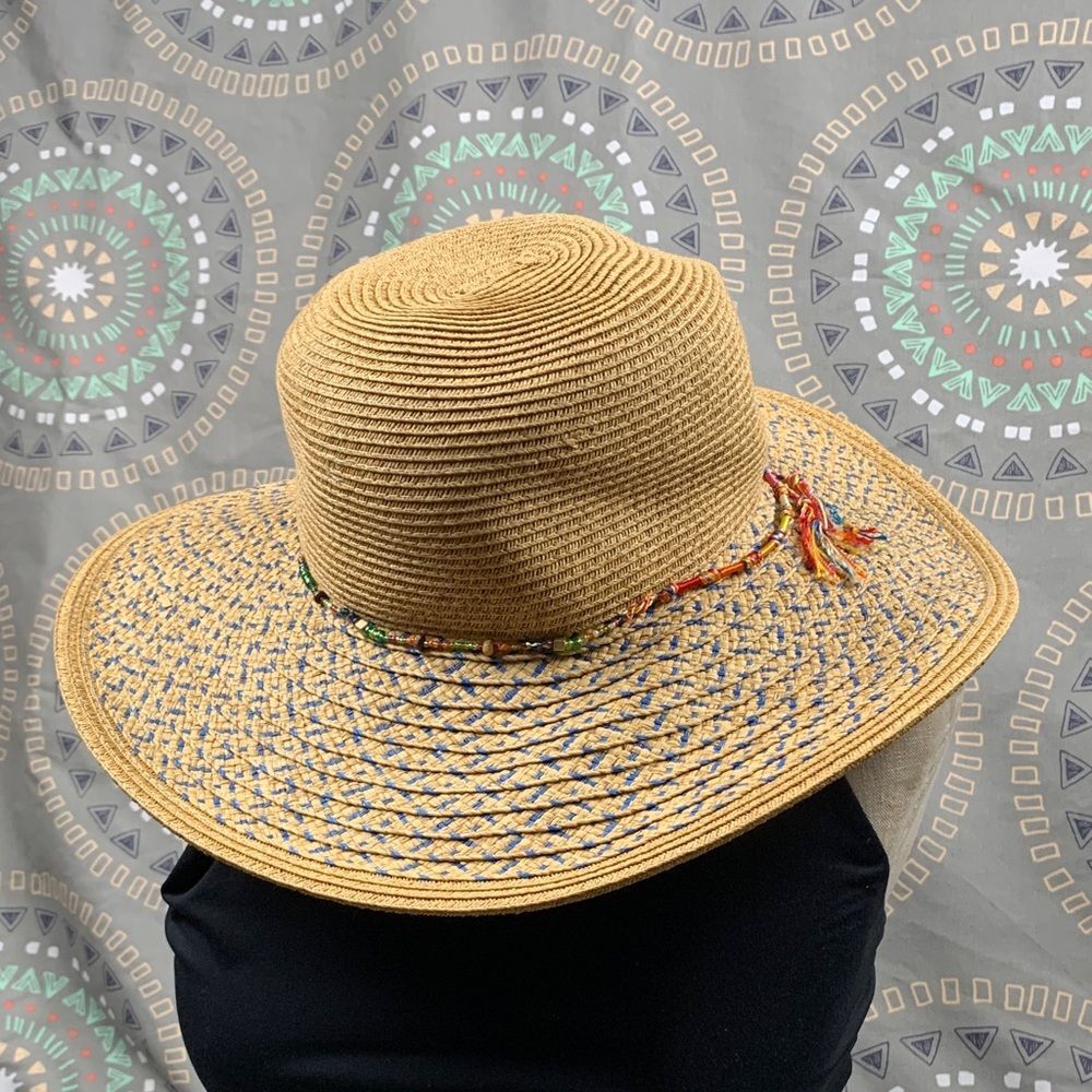 SUN N SAND Wide Brim Sun Hat | Tan Straw with Red Contrast Band | Resort Boho